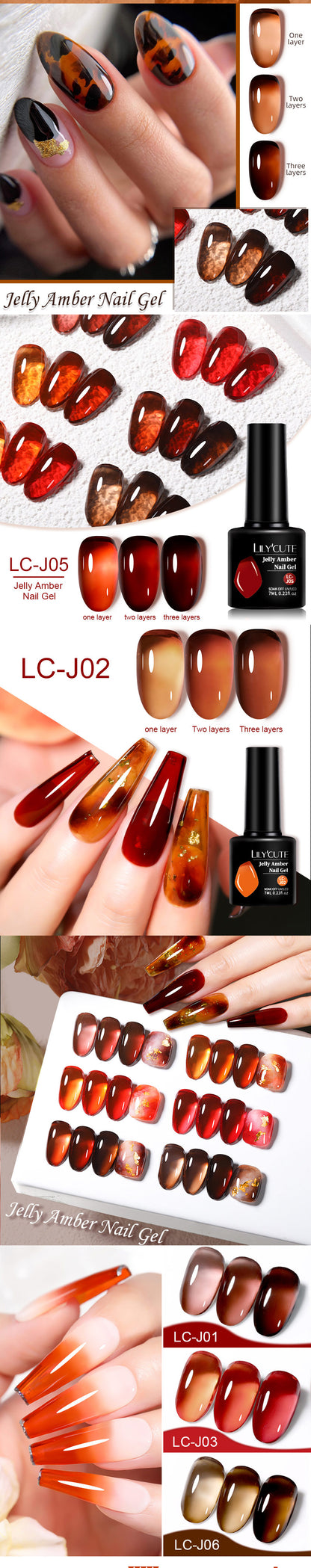 LILYCUTE 6PCs/Set Jelly Amber Gel Nail Polish Set Christmas Nail Art Nail Gel Semi Permanent UV Gel Polish Varnishes