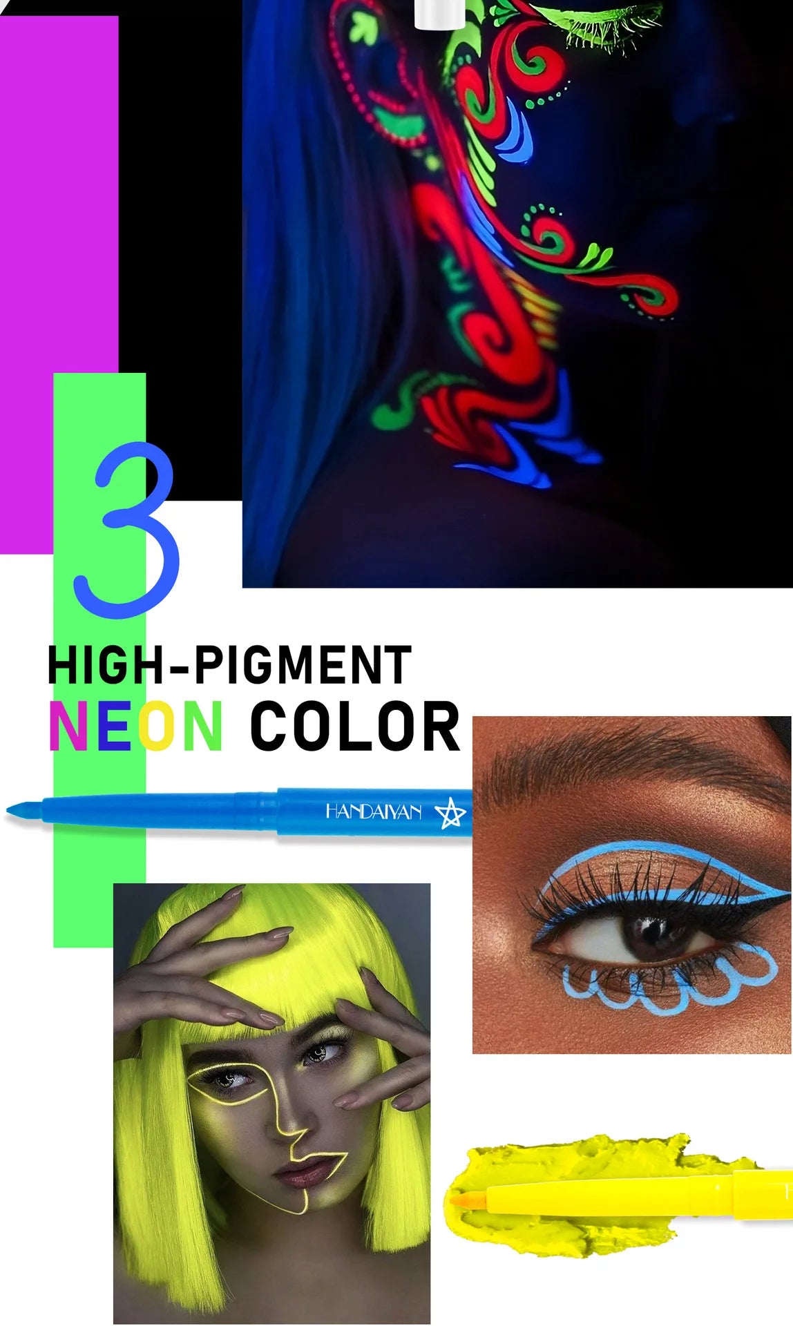 Fluorescent UV Light Neon Eyeliner Pen Waterproof Yellow Purple Orange Color Gel Eye Liner Pencil Eyes Make Up Cosmetics Tool