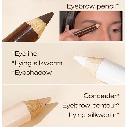 3pcs White Eyeshadow Eyebrow Contour Concealer Wooden Pencil Set Durable Waterproof Matte Nude Brown Eye Shadow Liner Makeup Kit