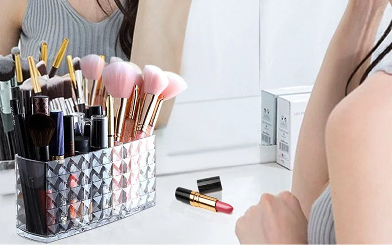 Diamond Cosmetic Storage Box Makeup Brush Holder Organizer Lipstick Eyebrow Pencil Bathroom Storage Display Stand Acrylic