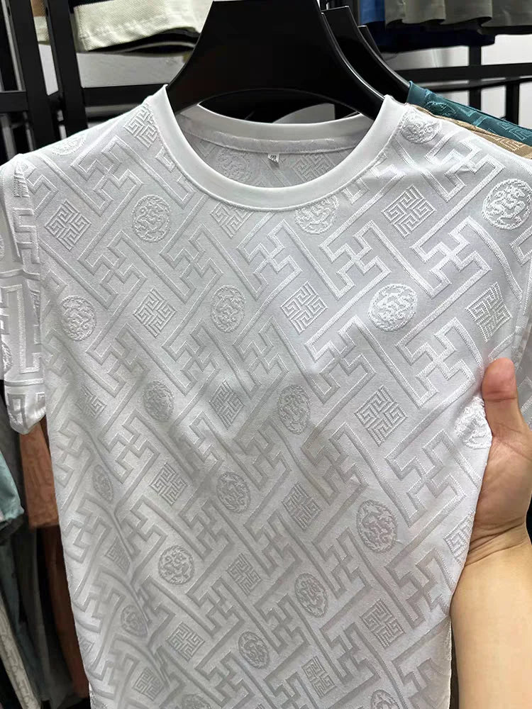 Summer fashion brand high-quality short sleeve men's round neck top exquisite jacquard design comfortable casual T-shirt