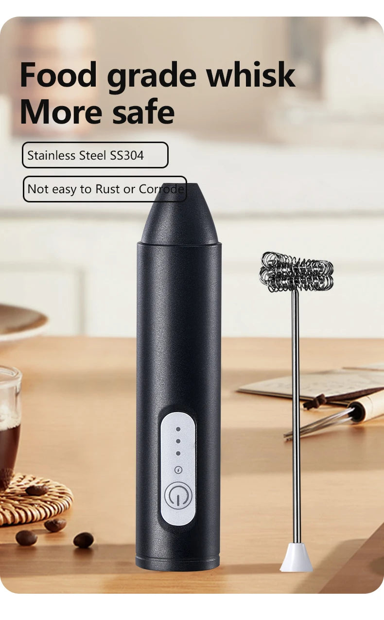 MINI Milk Frother USB Rechargeable 3 Speeds Foam Maker Coffee Whisk Mixer Electric Handle Blender Egg Beater Hot Cooking Tools