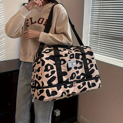 Spacious & Durable Women's Carry-On Travel Bag with Animal Print Nylon Large Capacity Sports Gym Bag  Weekend Overnight Bag