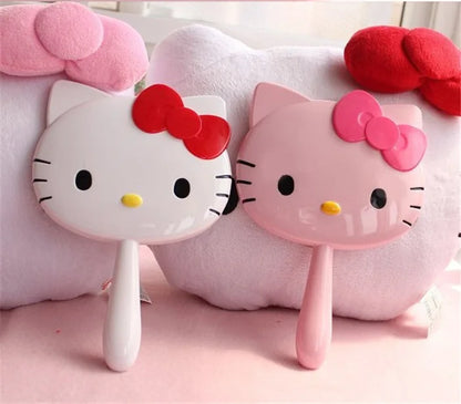 Cartoon Sanrio Hello Kitty Handheld Makeup Mirror Kawaii Kt Cat Handle Make Up Mirrors Girl Birthday Gift