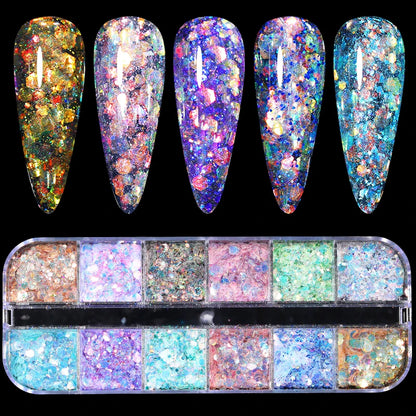 1 Box Aurora Nail Sequins Crystal Thin Irregular Butterfly Star Sparkly Nail Flakes UV Gel Polish Manicure Nail Art Decorations