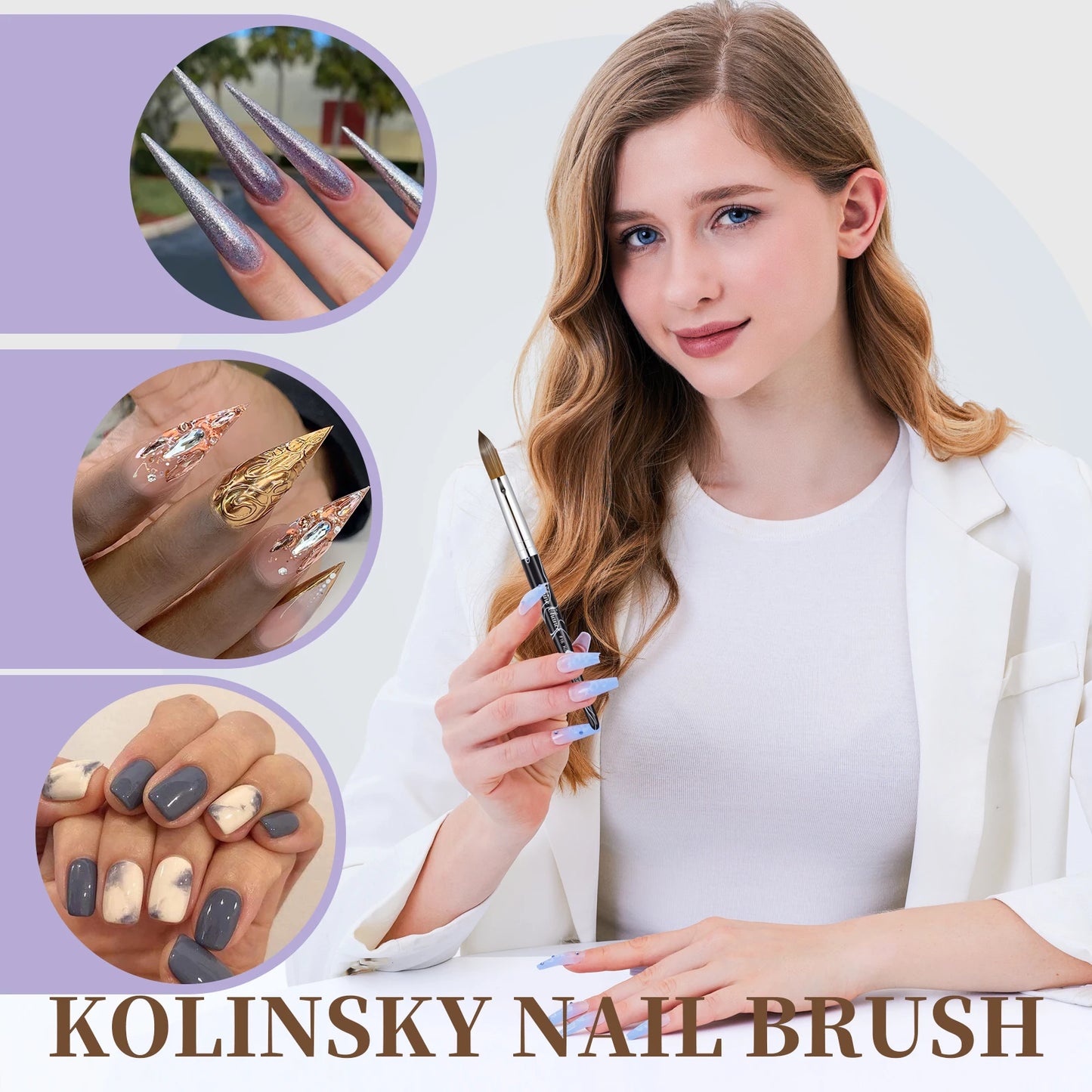 Shine Chance Acrylic Nail Art Brush, 100% Pure Kolinsky Hair Oval Nail Brush for Acrylic Application，Professional Nail Extension