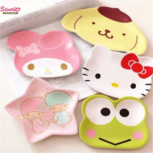 My Melody Sanrio Dinner Plate Hello Kitty Anime Baby Children Kawaii Saucer Tableware Cute Fruit Plates Cartoon Snacks Tray Gift