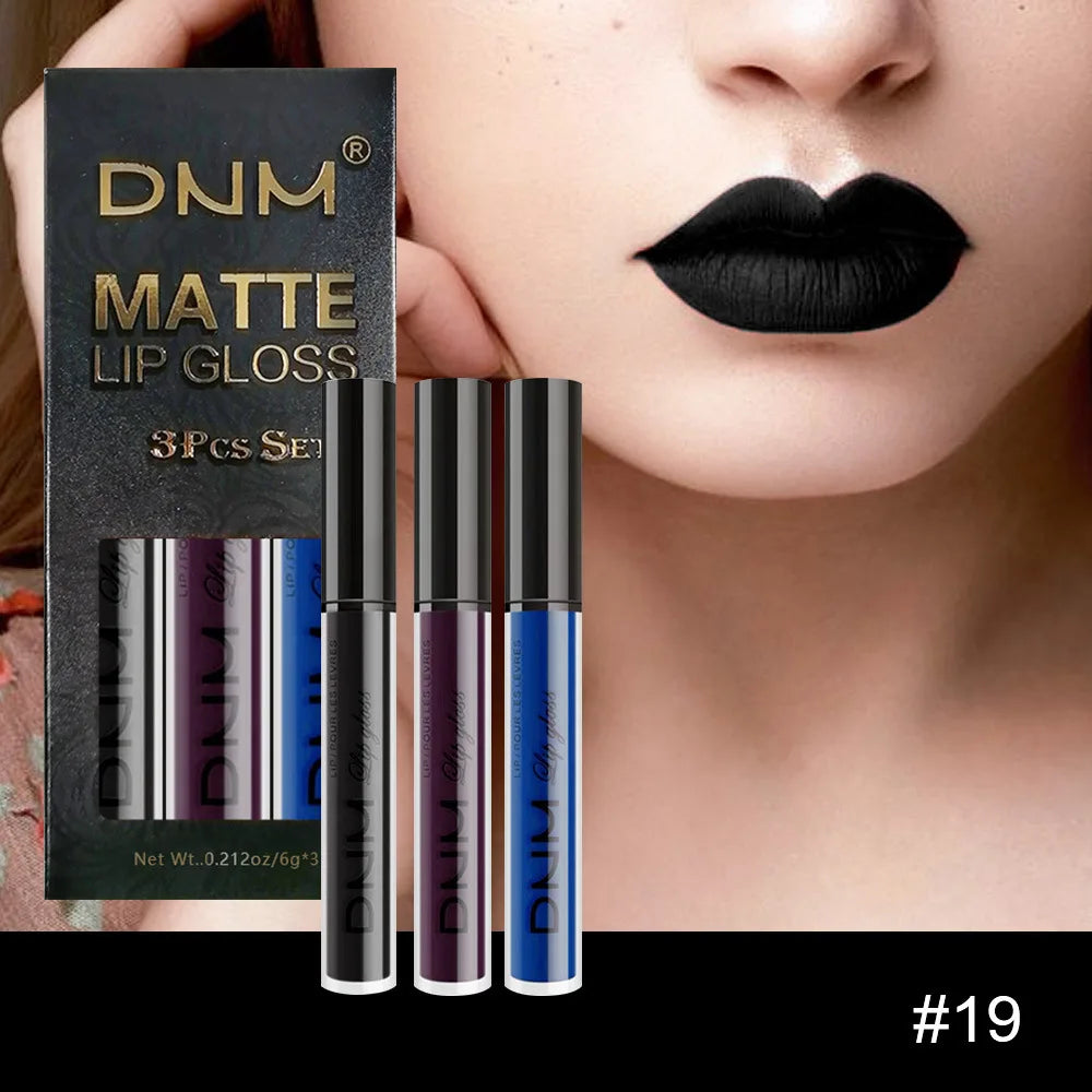 New 3pcs/set Liquid Lipstick Waterproof Long Lasting Cosmetic Black Blue Purple Green Matte Lip Gloss Nude Lip Tint Stain Makeup