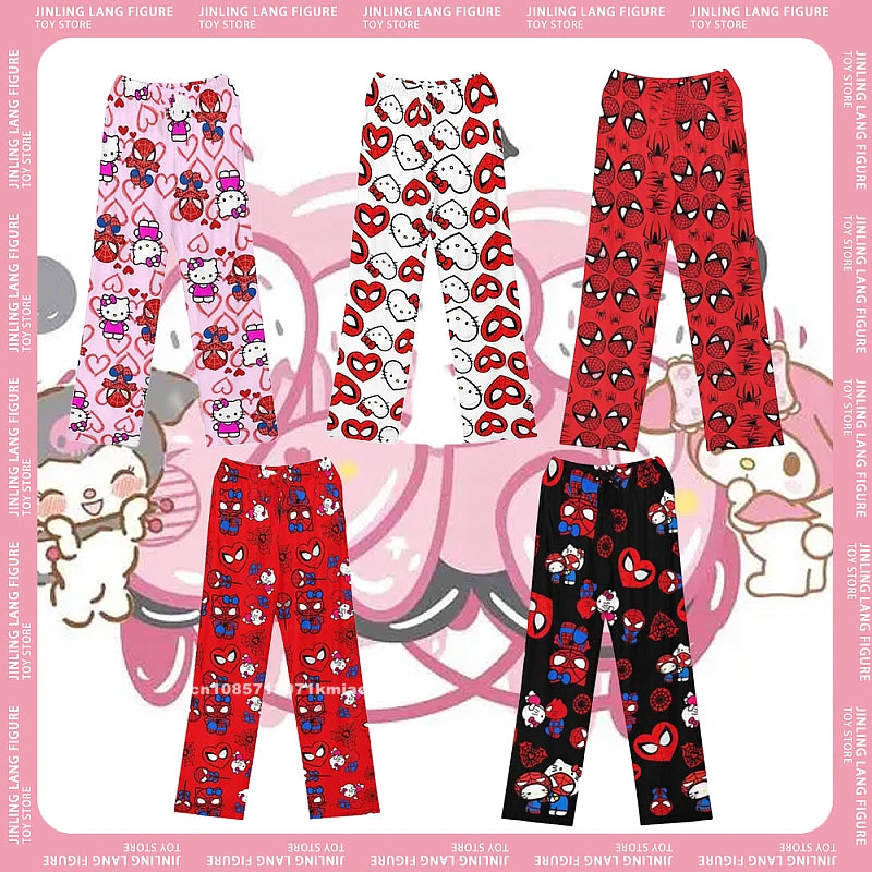 Spider-Man Hello Kitty New Year Cotton Loose Ladies Pajama Pants Pyjama Trousers Women Men Cartoon Sleep Bottoms Christmas Gifts