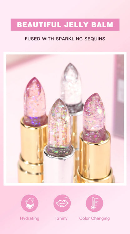 Sparkling Sequins Color Changing Lipstick Jelly Balm Moisturizing Glitter Pearl Lip Balm Long Lasting Transparent Lipstick Gel