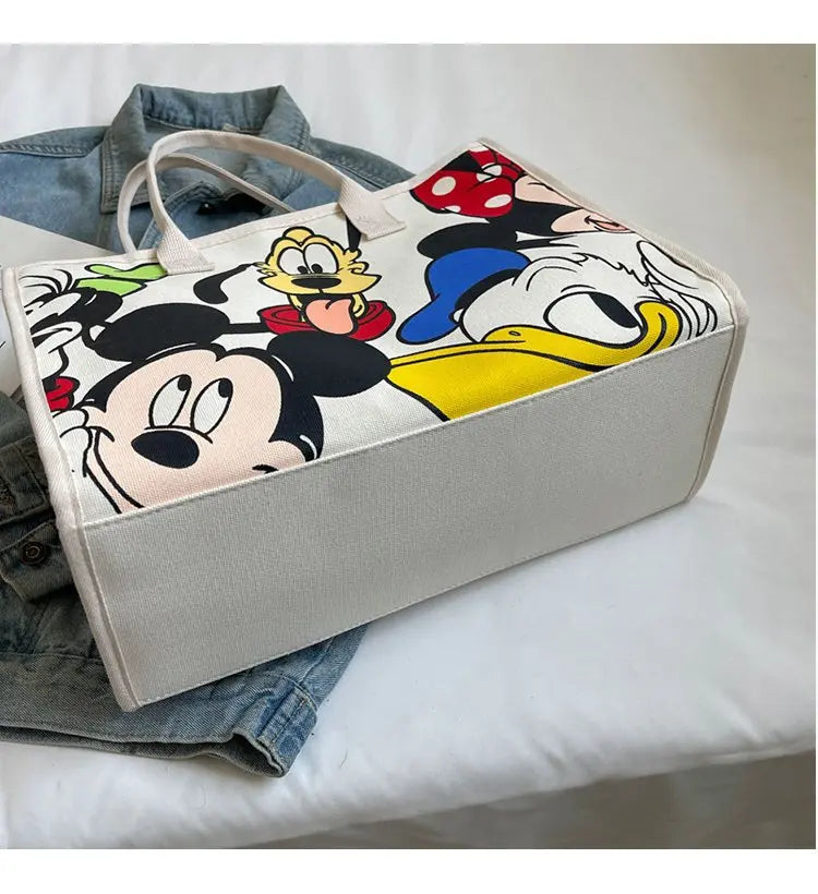 Disney Mickey Cartoon Cute Canvas Shoulder Bag Large Capacity Tote Bag Women's Fashion Mummy Bag Leisure Travel