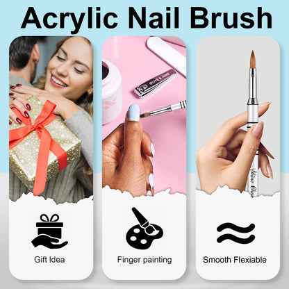 3pcs Kolinsky Acrylic Nail Brush Set Size 2/4/5 for Acrylic Powder Application Brushes Art Extension & Carving Salon Home