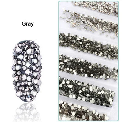 1728 Pcs/bag SS4-SS12 6-Sizes Mixed Round Nail Drill Adhesive Flat-bottomed Crystal Glass Mobile Phone Case Iron Diamond Mater