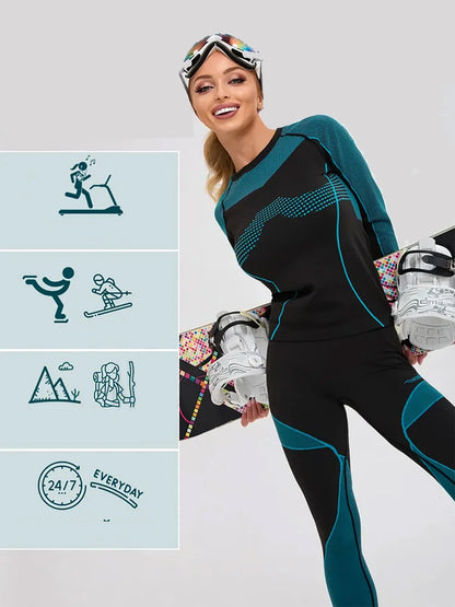 Women's base layer thermal underwear set, long john set, fall winter ski, thermal tops and bottoms