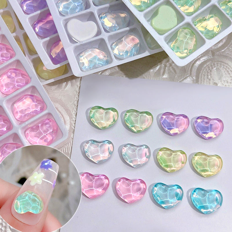 1Bag 3D Heart Nail Rhinestones Water ripple flat bottom love Charms Crystal Nail Art Decorations Gem Kawaii Resin Nails Gems