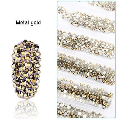 1728 Pcs/bag SS4-SS12 6-Sizes Mixed Round Nail Drill Adhesive Flat-bottomed Crystal Glass Mobile Phone Case Iron Diamond Mater