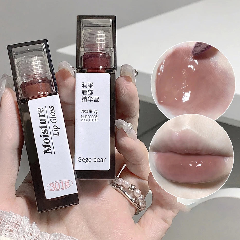 Nude Grey Mirror Lip Glaze Crystal Lip Tint Oil Clear Water Light Lip Gloss Lasting Non-stick Cup Punk Smoky Liquid Lipstick