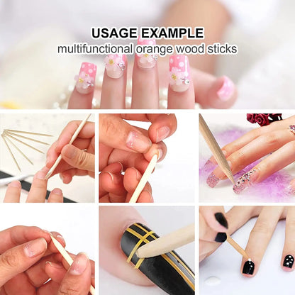 100/50pcs Nail Art Pusher Orange Wood Sticks Cuticle Pusher Remover Rhinestones Dotting Removal Manicure Pedicure Care Tools