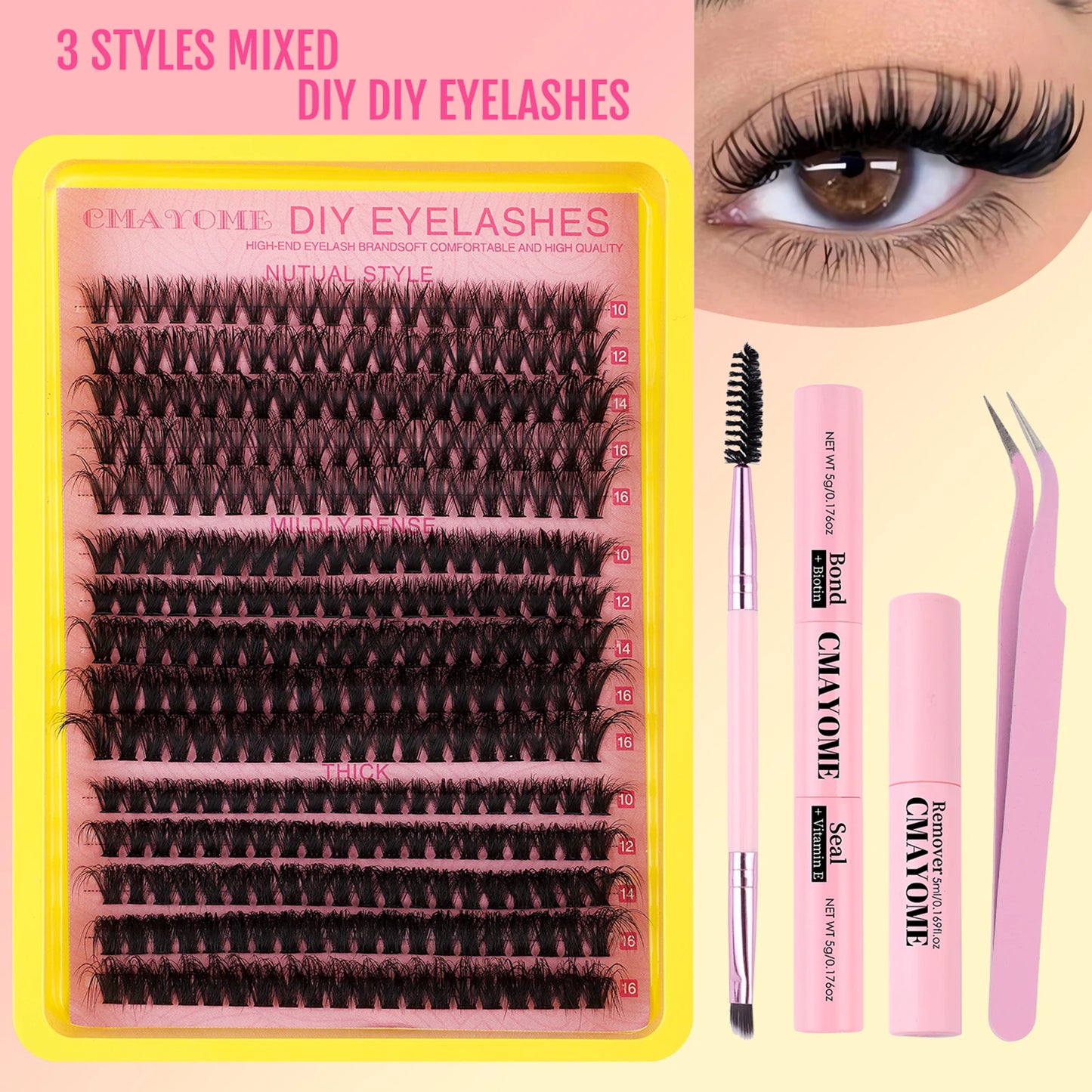 Fluffy Cluster Lashes set Bond and seal Glue Applicator kit Russian thick D Curl Natural eyelash Extension DIY Makeups supplies