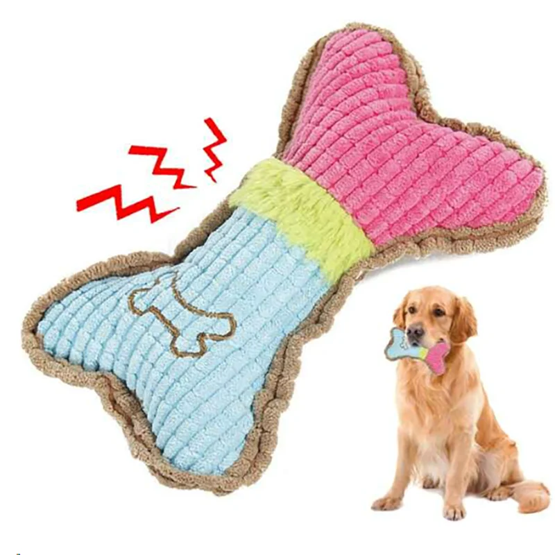 1pc Dog Squeaky Toys, Bones Plush Dogs Chew Toy for Small Medium Breed Puppy Aggressive Chewer Pets Puppy Playing Cleaning Teeth