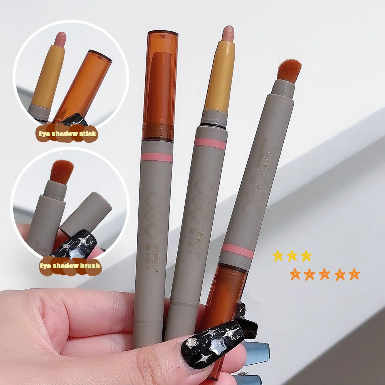 With Eye Shadow Brush Cream Matte Shimmer Eyeshadow Stick Double-head Glitter Highlighter Stick Sparkling Silkworm Eyeliner Pen