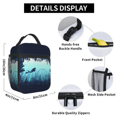 Scuba Diver Flag Resuable Lunch Box for Women Multifunction Dive Diving Thermal Cooler Food Insulated Lunch Bag Office Work