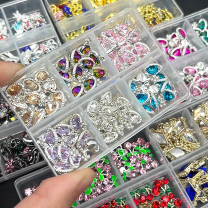 6 Grids Nail Rhinestones Saturn Planet Cross Nail Charms Jewelry Luxe Nail Parts Diamond Crystal Nail Art Decoration Accessories