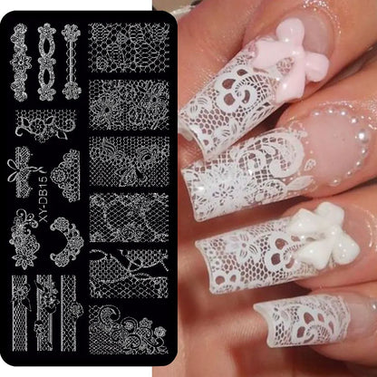 Lace Flower Nail Art Stamping Plate Wedding Bohemian Style Polish Printing Template Plate Floral Nail Art Stencils Manicure Tool