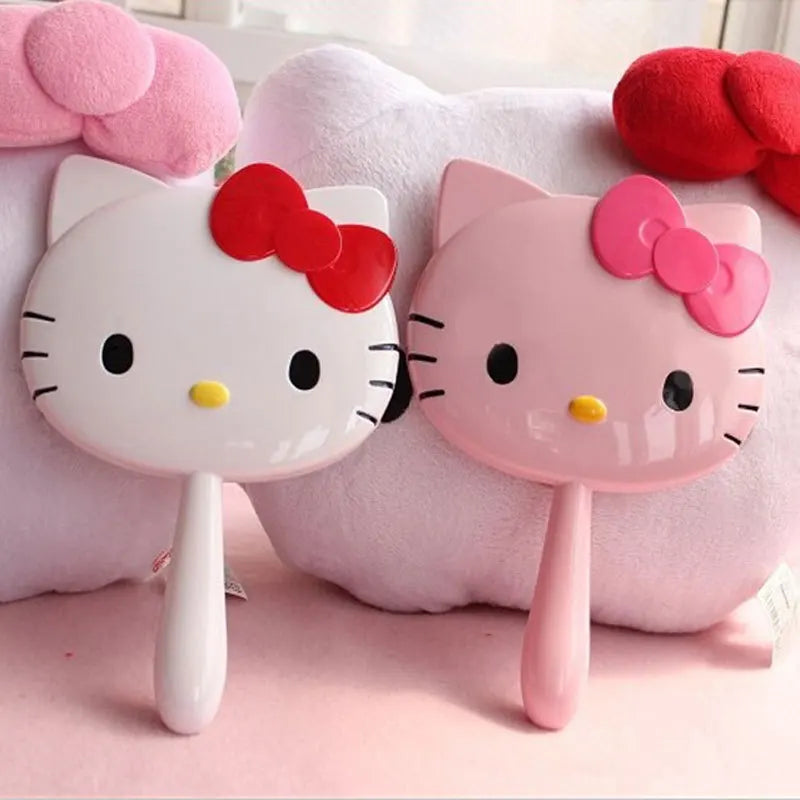 Cartoon Sanrio Hello Kitty Handheld Makeup Mirror Kawaii Kt Cat Handle Make Up Mirrors Girl Birthday Gift