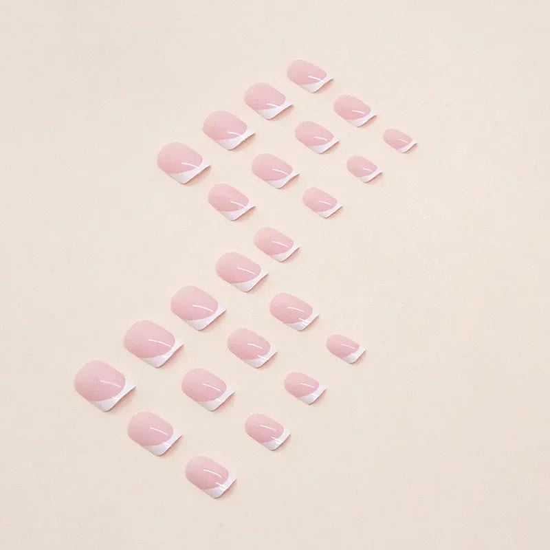 24Pcs/set Artificial Square Head Short Nail Art Fake Nails Girl Pink White French Removable False Nail Ballerina Press on Nails