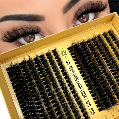 16Rows 320Bundles 5D Fluffy Lashes Cluster 60/80/100D Thick Eyelash Russia Curl Wispy Individual Lashes 8-16mm Eyelash Extension