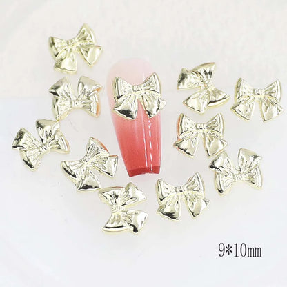 20Pcs Alloy Bow Nail Art Charms 3D Gold Silver Glitter Metal Ribbon Bowknot Nails Decoration DIY Rhinestone Manicure Accessories