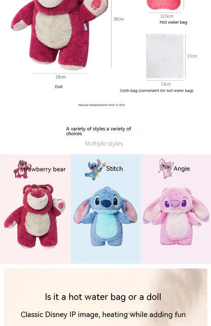 Genuine Disney Stitch Angel Lotso Plush Anime Hand Warm Bottle Hot Water Bottles Winter Portable Warm Hand Bag Birthday Gift