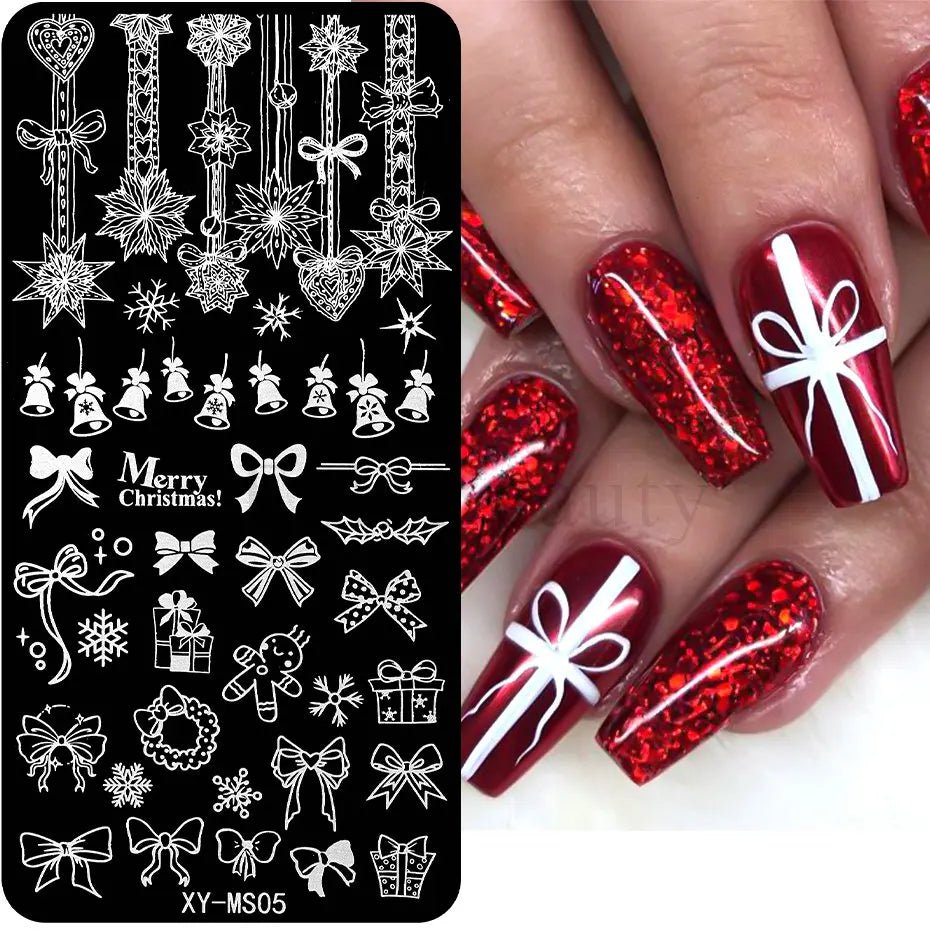 Cartoon Nail Stamping Plate Winter Cute Christmas Penguin Snowman Snowflake Leaf Nail Printing Stencil Templates Manicure Tools