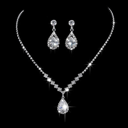 Luxury Crystal Bride Jewelry Set Rhinestone Wedding Dress Banquet Zircon Chain Necklace Dangle Earring Sets Ladies Accessories