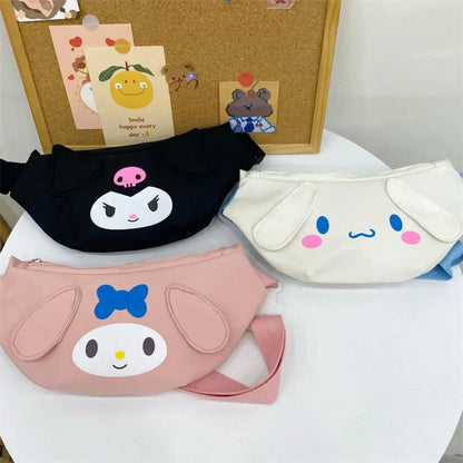 Kawaii Sanrio Shoulder Bag Kuromi My Melody Casual Simple Sling Storage Crossbody Cinnamoroll Chest Bag Women Student Girl Gifts