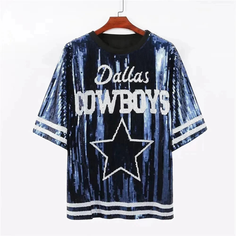 2023 New Cowboy Baseball Football Game Female Tops Sequin Women Jersey Dress