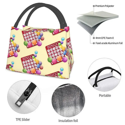 I Love Bingo Game Insulated Lunch Bags for School Office Waterproof Cooler Thermal Lunch Box Women lunchbag