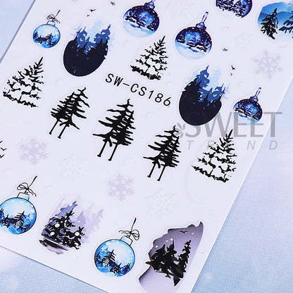 3D Christmas Nail Art Stickers Cute Cartoon Snowman Decals Reindeer Snowflake Lamp Ball Sliders Holiday DIY Manicure Decorations