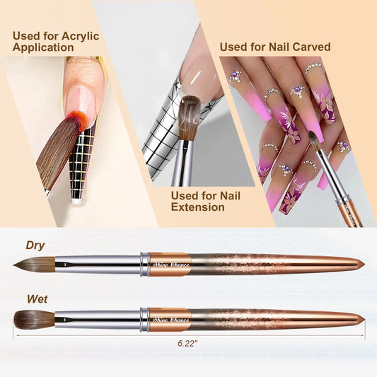 100% Pure Kolinsky Nail Brush Silver UV Gel Polish Nail Art Extension Builder Manicure Nail Pen Painting Drawing Brushes