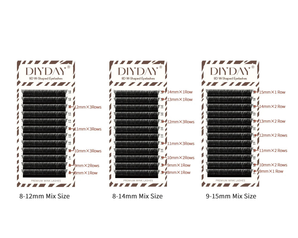 DIYDAY 7D 8D W Shape Eyelash Extension Premade Volume Fans W Shaped 3D 4D 5D 6D 7D 8D False Lashes for Makeup