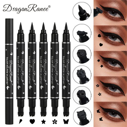 Double Head Moon Star Heart Flower Liquid Eyeliner Pen Black Stamp Eyeliner Waterproof Makeup Butterfly Seal Eye Liner Pencil