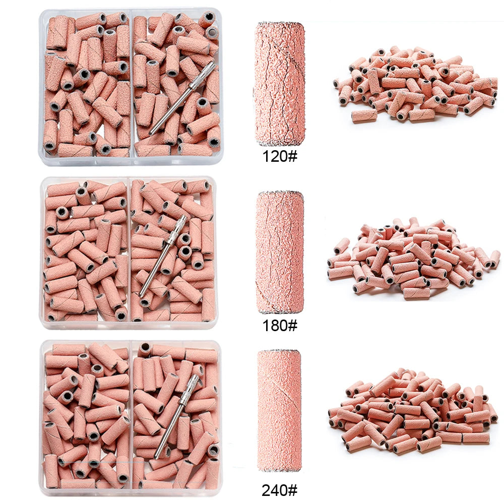 80pcs Pink 3mm Mini Nail Sanding Bands Set Pedicure Tools Electric Drill Burr 120# 180# 240# Pedicure Polishing Accessories