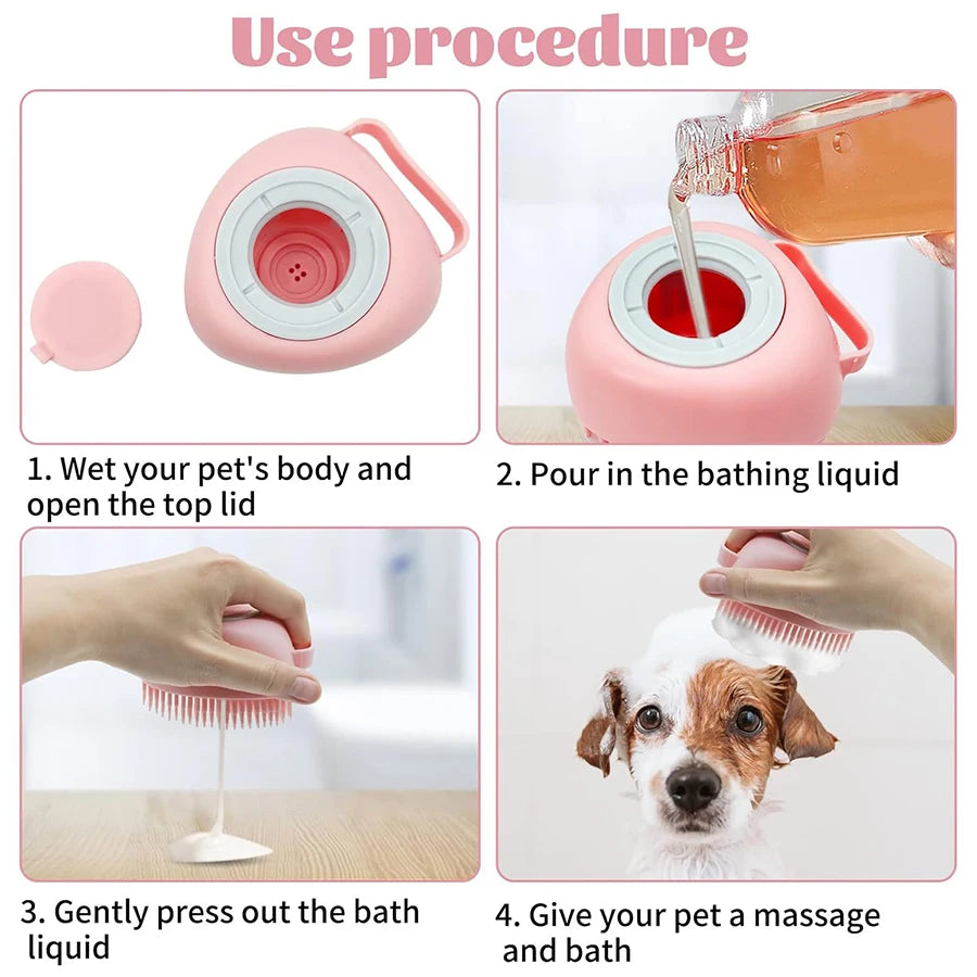 Pet Shampoo Brush Silicone Massage Rubber Bath Comb With Shampoo Storage Short Long Haired Dogs And Cats Washing