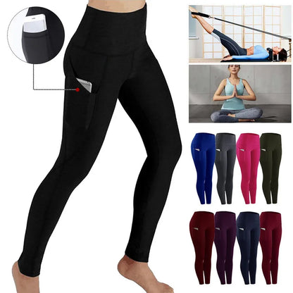 Fashion Women's High Waist Skinny Fitness Exercise Leggings with Pockets Gym Sport Workout Running Pant Comfy Yoga Trousers