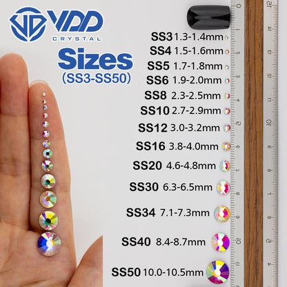 VDD SS3-SS50 Top High Quality Glass Rhinestones Super Bright Crystal Non Hot-fix Flatback Glue On 3D Stones For DIY Nail Art