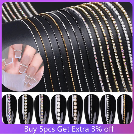 Rhinestones Claw Nail Chain Gold Silver Nail Stone Beads Decor 3D Rhinestone Metal Steel Ball Chain DIY Charm Nail Jewelry Decor