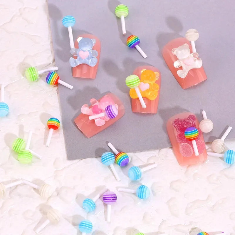 50pcs Miniature Lollipop/ 1:12 kawaii charm for Nails, Crafts, Jewelry/ Cute 3D Studs Charms Jewelry, 3D Lollipop Charms