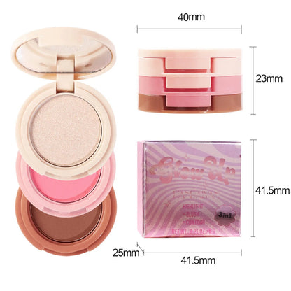 3-In-1 Face Bronzer Highlighter Makeup Palette Matte Pearlescent Blush Contouring Shadow Brighten Three-layer All-in-one Palette