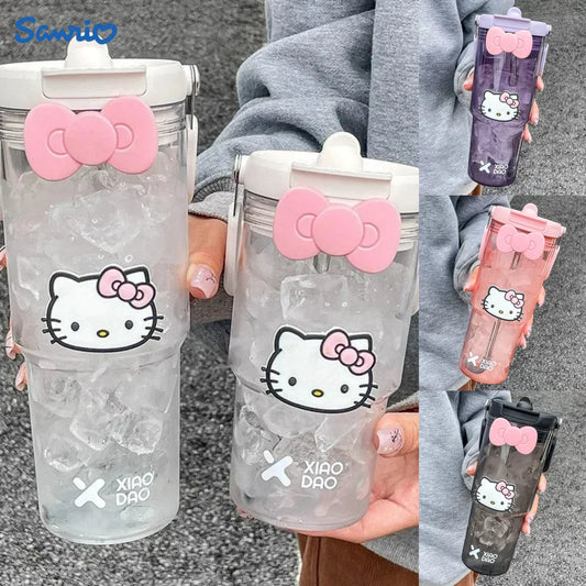 New Sanrio Hello Kitty Large Capacity Plastic Water Cup Cartoon Portable Beverage Bottle Outdoor Fitness Sports Straw Cup Gift